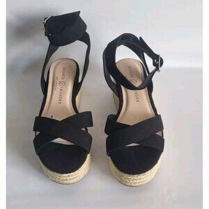 Chinese Laundry Zala Women's Black Suede Espadrille Flatform Wedge Sandal Size 8